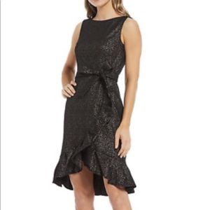 NWT CALVIN KLEIN SLEEVELESS BOAT NECK RUFFLE HEM TIE WAIST DRESS, SIZE 4